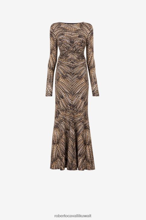 Roberto Cavalli نحيف 00504 محايد فستان منقوش بفتحات ملابس 4H40H81