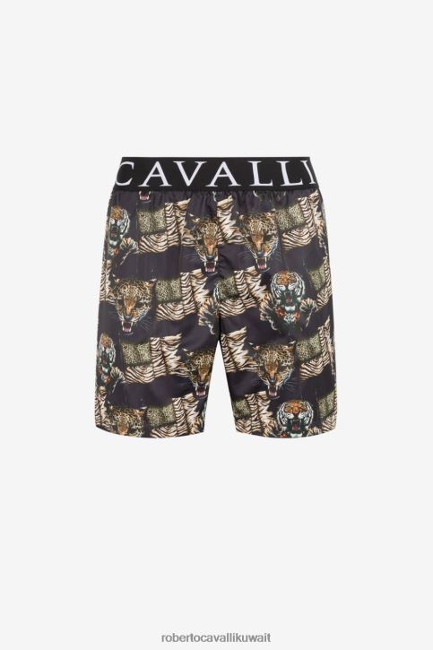 Roberto Cavalli رجال 05051 نيرو شورت سباحة بطبعة شعار الماركة ملابس 4H40H1051