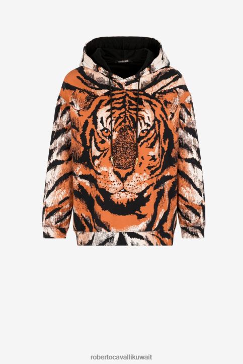 Roberto Cavalli نحيف 1003 هودي قطن بطبعة نمر ملابس 4H40H293