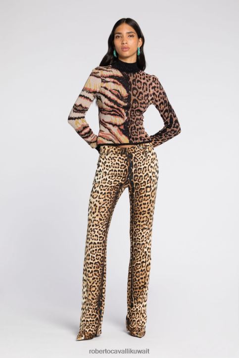 Roberto Cavalli نحيف 1003 هودي قطن بطبعة نمر ملابس 4H40H293