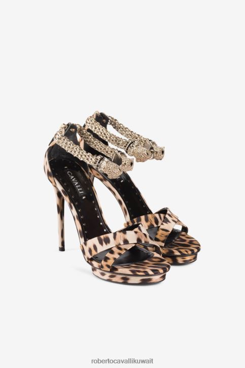 Roberto Cavalli نحيف موضة صندل بطبعة جلد الفهد 125 ملم أحذية 4H40H504