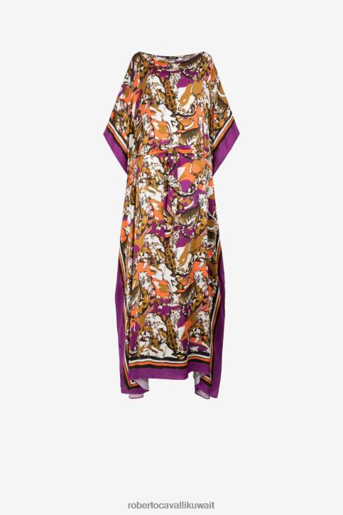 Roberto Cavalli نحيف 2038 فستان قفطان بطبعة قطة برية ملابس 4H40H125