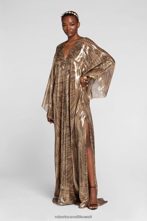 Roberto Cavalli نحيف 2038 فستان قفطان بطبعة قطة برية ملابس 4H40H125