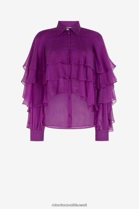 Roberto Cavalli نحيف 2038 بلوزة حريرية بكشكشة ملابس 4H40H135