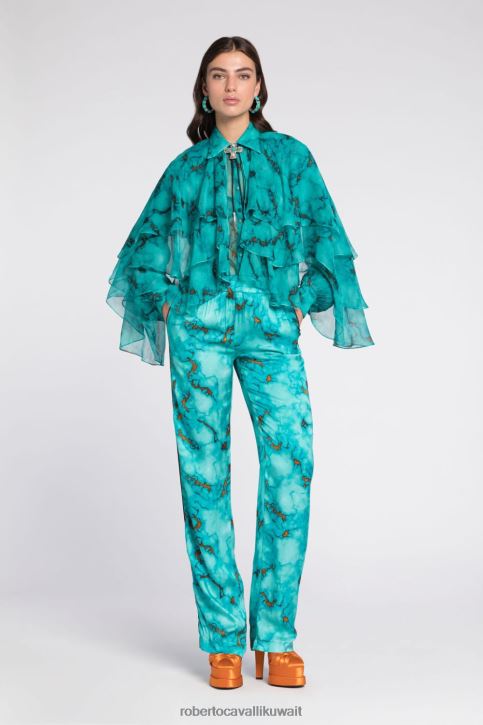 Roberto Cavalli نحيف 2038 بلوزة حريرية بكشكشة ملابس 4H40H135