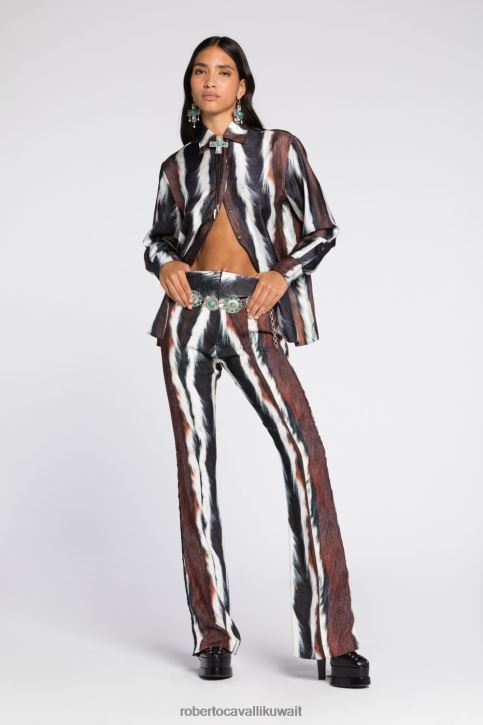 Roberto Cavalli نحيف 2038 بلوزة قفطان بطبعة قطة برية ملابس 4H40H148