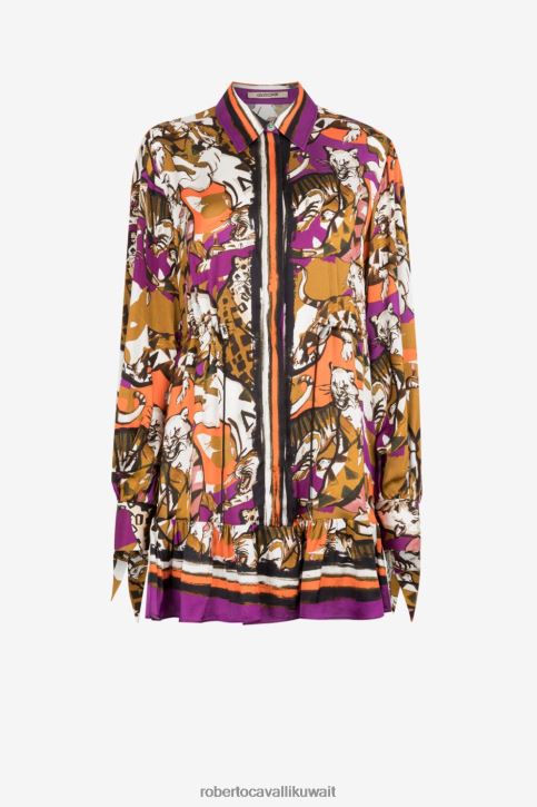 Roberto Cavalli نحيف 2038 فستان قميص بطبعة حيوان ملابس 4H40H21