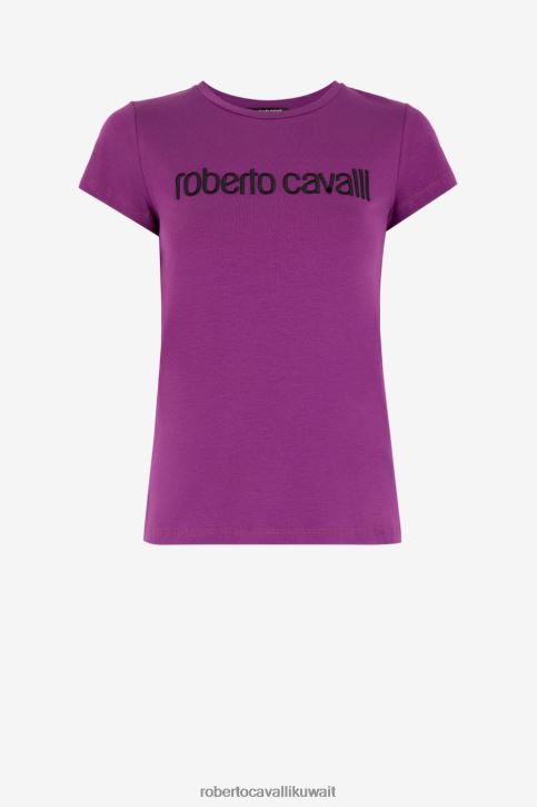 Roberto Cavalli نحيف 2038 تي شيرت مطرز بالشعار ملابس 4H40H217