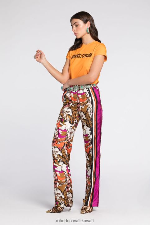 Roberto Cavalli نحيف 2038 تي شيرت مطرز بالشعار ملابس 4H40H217