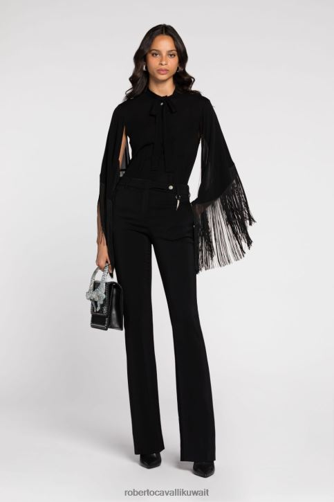 Roberto Cavalli نحيف 2038 بنطال حرير بطبعة قطة برية ملابس 4H40H253