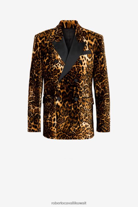 Roberto Cavalli رجال 3609 سترة مزدوجة الصدر بطبعة جلد الفهد ملابس 4H40H1018