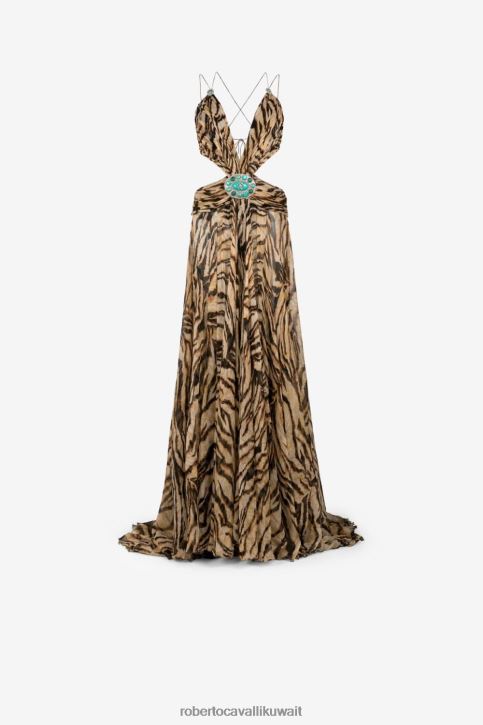 Roberto Cavalli نحيف موضة فستان بفتحات وطبعة الحرية ملابس 4H40H1