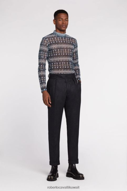 Roberto Cavalli رجال البنفسجي الأسود بنطلون مخملي مطوي ملابس 4H40H1002