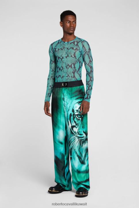 Roberto Cavalli رجال أنيق بنطال رياضي قطن بطبعة شعار ملابس 4H40H1004