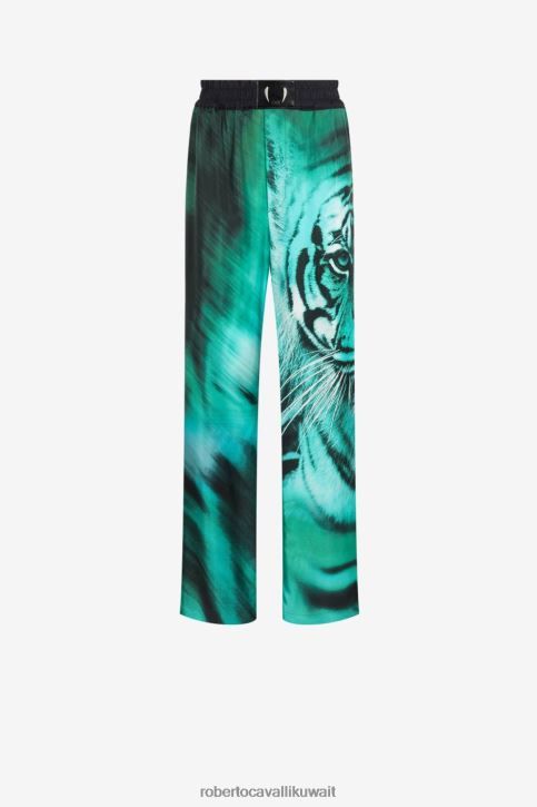 Roberto Cavalli رجال رشيقة بنطال رياضي بقصة واسعة وطبعة نمر ملابس 4H40H1005