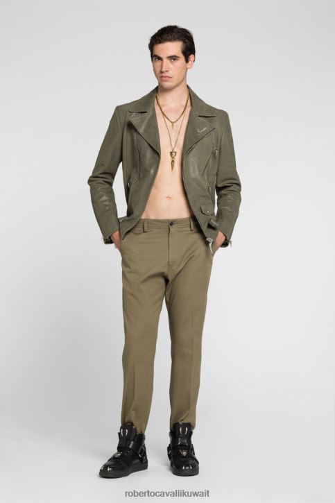 Roberto Cavalli رجال رشيقة بنطال رياضي بقصة واسعة وطبعة نمر ملابس 4H40H1005