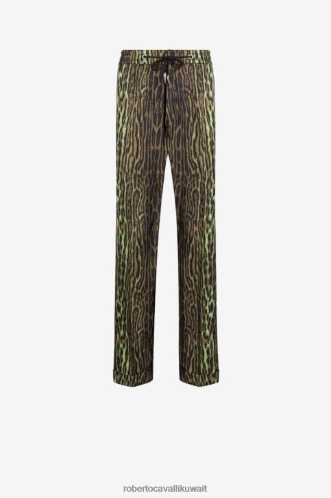 Roberto Cavalli رجال أنيق بنطال حرير بطبعة قطط ملابس 4H40H1007