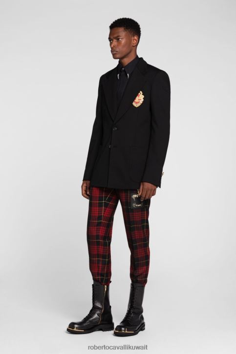 Roberto Cavalli رجال أنيق بنطال حرير بطبعة قطط ملابس 4H40H1007