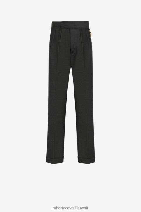 Roberto Cavalli رجال أنيق بنطال من الصوف بكسرات على شكل أسنان النمر ملابس 4H40H1009