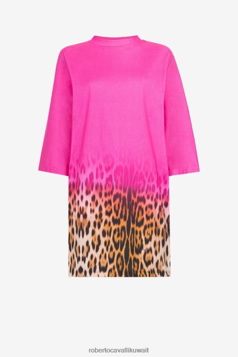 Roberto Cavalli نحيف أنيق فستان تي شيرت بطبعة جلد الفهد المتدرج ملابس 4H40H101