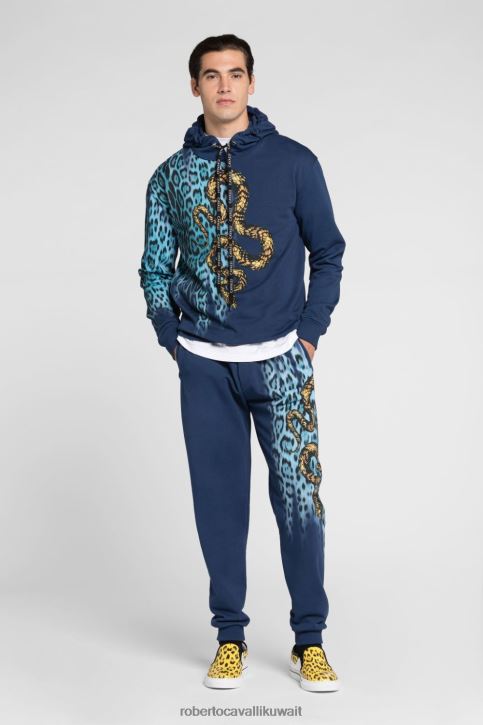 Roberto Cavalli رجال أسود بنطال صوف بحزام خصر وشعار الماركة ملابس 4H40H1015