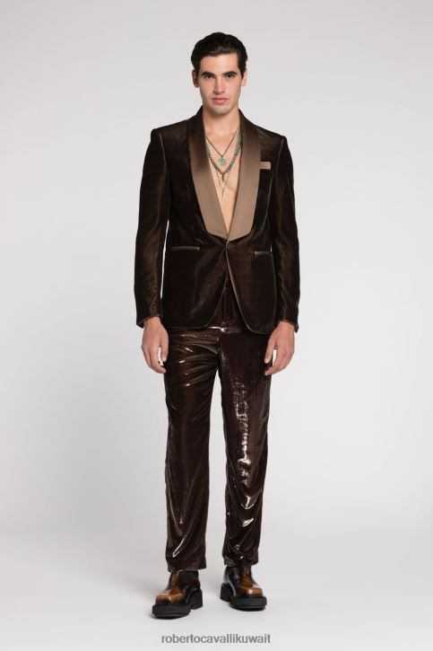 Roberto Cavalli رجال أسود بليزر حرير بطبعة جلد الفهد ملابس 4H40H1020
