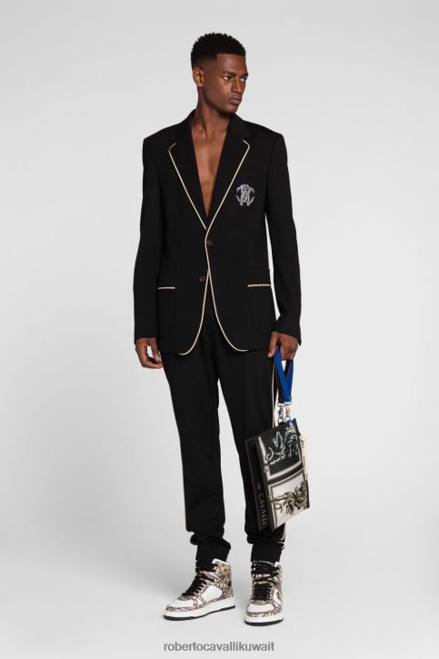 Roberto Cavalli رجال أسود سترة من الصوف على شكل أسنان النمر ملابس 4H40H1022