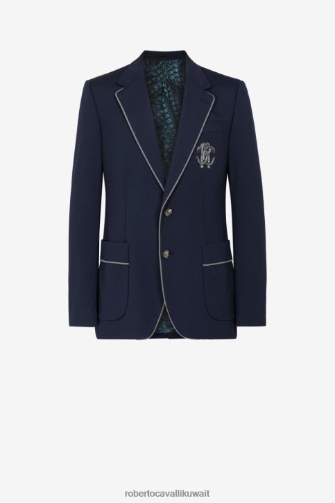 Roberto Cavalli رجال موضة سترة مطرزة بصف أزرار واحد ملابس 4H40H1024