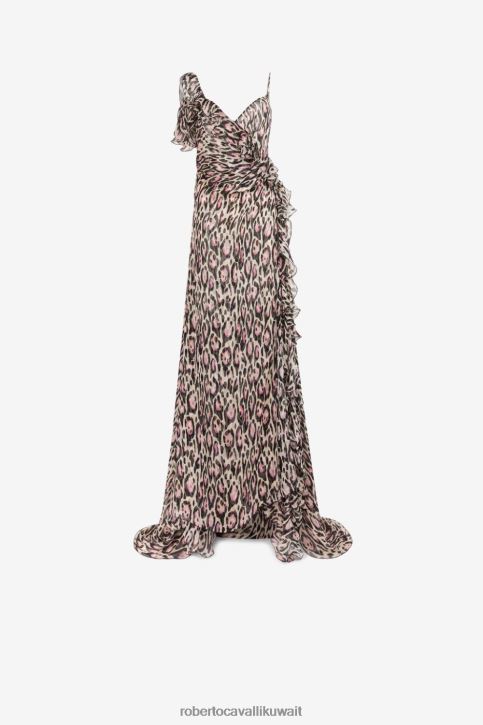 Roberto Cavalli نحيف طفل الوردي فستان بياقة على شكل قلب وطبعة جلد الفهد ملابس 4H40H103