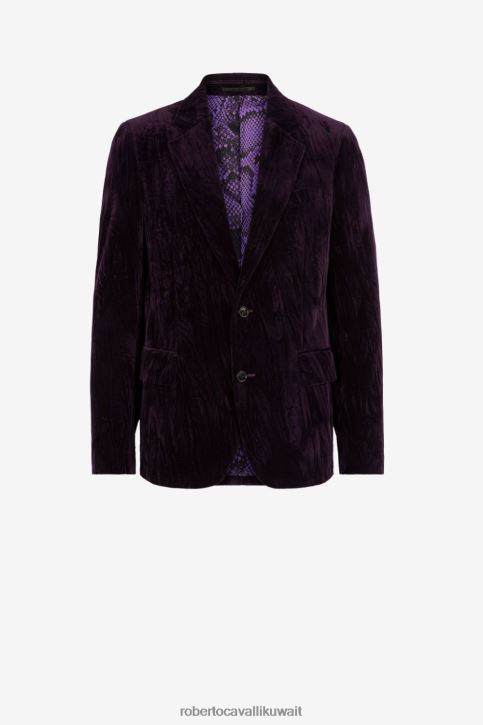 Roberto Cavalli رجال البنفسجي الأسود سترة مخملية بصدر واحد ملابس 4H40H1032