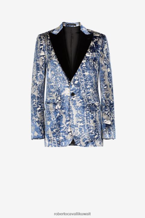 Roberto Cavalli رجال موضة سترة جاكار بنمط تجريدي أحادية الصدر ملابس 4H40H1034