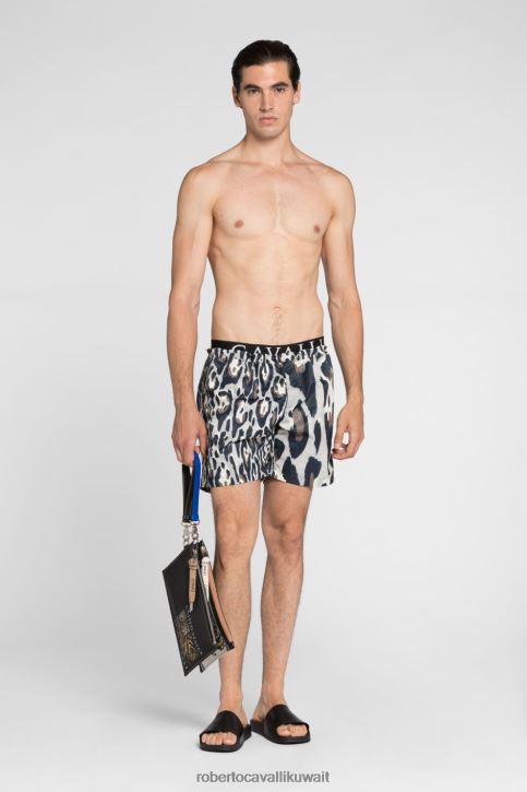 Roberto Cavalli رجال موضة سترة جاكار بنمط تجريدي أحادية الصدر ملابس 4H40H1034