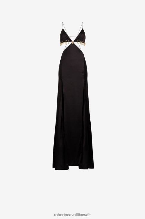 Roberto Cavalli نحيف أسود فستان ماكسي بفتحات على شكل أسنان النمر ملابس 4H40H104