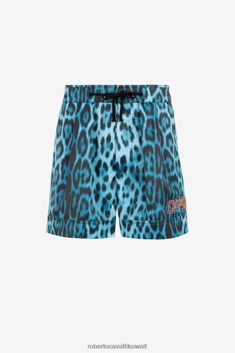 Roberto Cavalli رجال أنيق شورت سباحة برباط وطبعة جلد الفهد ملابس 4H40H1040