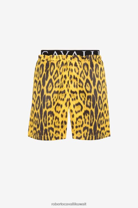 Roberto Cavalli رجال موضة شورت سباحة بطبعة جلد الفهد ملابس 4H40H1041