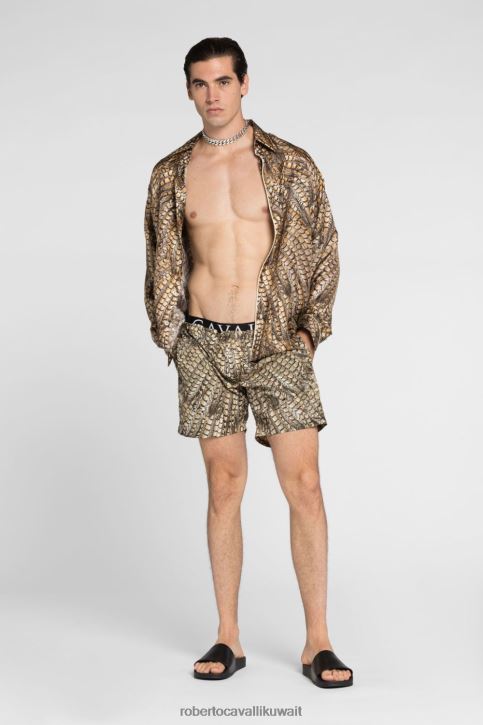 Roberto Cavalli رجال أنيق شورت سباحة بطبعة جلد الفهد وحزام خصر ملابس 4H40H1043