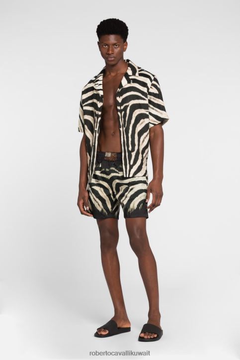 Roberto Cavalli رجال أزرق/أسود شورت سباحة بطبعة حمار وحشي ملابس 4H40H1045