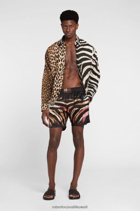 Roberto Cavalli رجال رشيقة شورت سباحة بطبعة حمار وحشي ملابس 4H40H1046