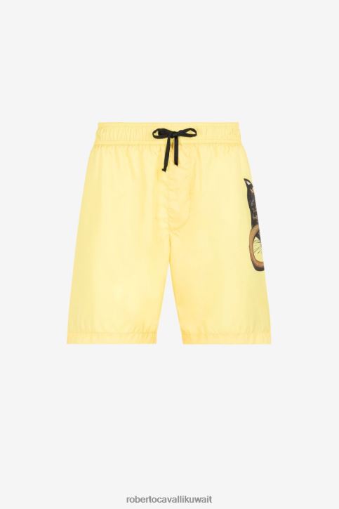 Roberto Cavalli رجال البرغموت شورت سباحة بطبعات جاكوار وثعبان ملابس 4H40H1048