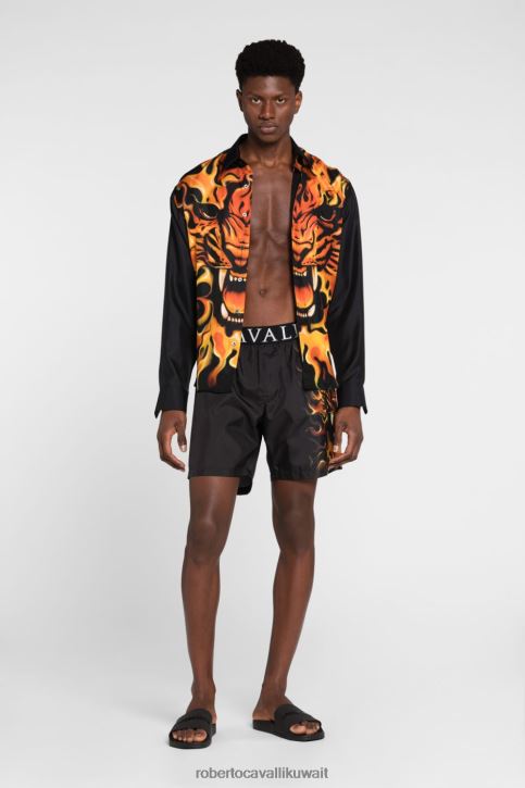 Roberto Cavalli رجال البرغموت شورت سباحة بطبعات جاكوار وثعبان ملابس 4H40H1048