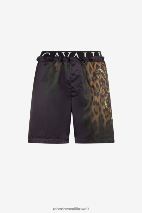 Roberto Cavalli رجال أنيق شورت سباحة بطبعة جلد الفهد ملابس 4H40H1050