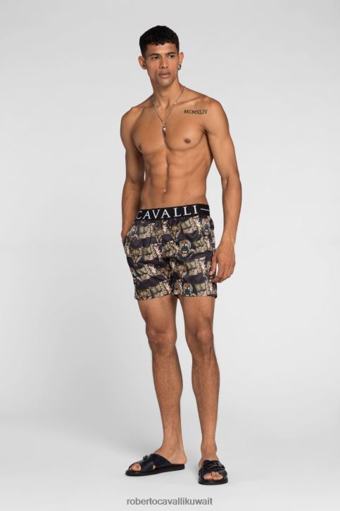 Roberto Cavalli رجال أنيق شورت سباحة بطبعة جلد الفهد ملابس 4H40H1050