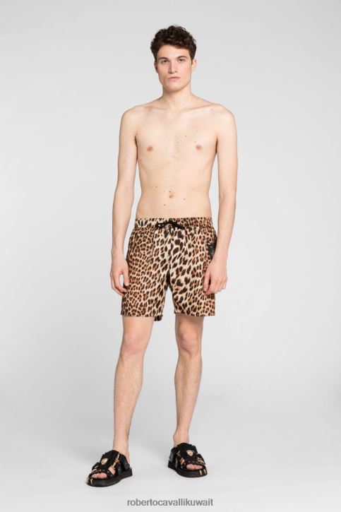 Roberto Cavalli رجال موضة منشفة الشاطئ المرقعة بطبعة الفهد مُكَمِّلات 4H40H1056