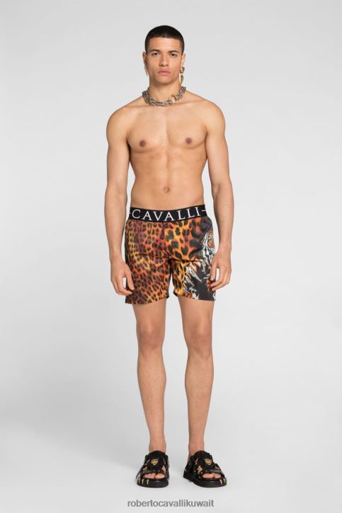 Roberto Cavalli رجال طبيعي شورت سباحة بطبعة جاكوار تراثية ملابس 4H40H1057