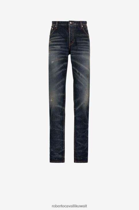 Roberto Cavalli رجال أنيق جينز بقصة مستقيمة وأبليكة شعار الماركة ملابس 4H40H1066