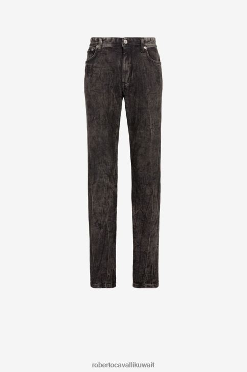 Roberto Cavalli رجال أسود جينز ضيق باهت ملابس 4H40H1068