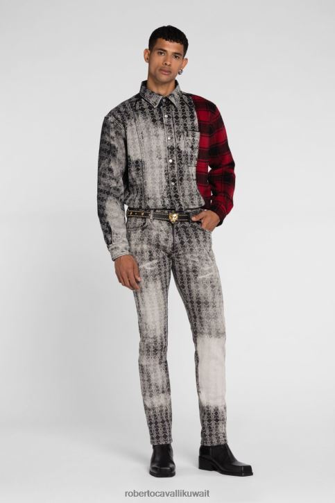 Roberto Cavalli رجال أسود جينز ضيق باهت ملابس 4H40H1068
