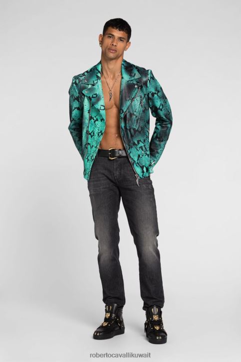 Roberto Cavalli رجال رشيقة جينز ضيق بطبعة النمر ملابس 4H40H1070