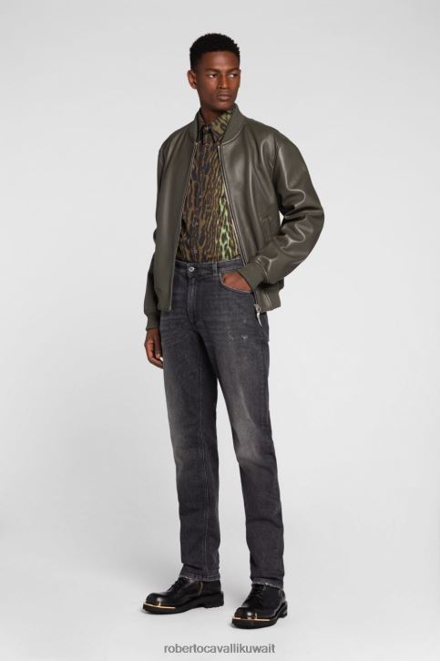 Roberto Cavalli رجال أنيق جينز بقصة مستقيمة وطبعة شعار ملابس 4H40H1073