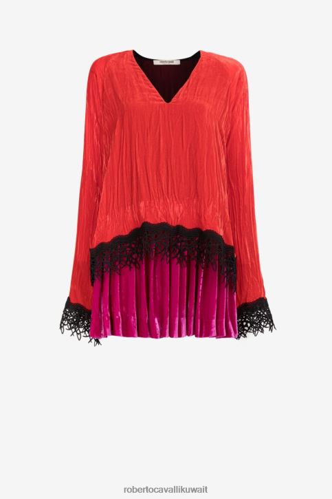 Roberto Cavalli نحيف موضة فستان مخملي مزين بالدانتيل ملابس 4H40H108